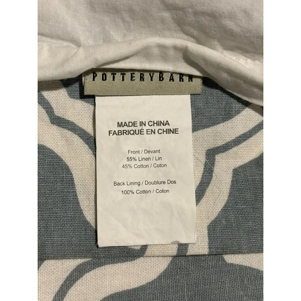 Pottery Barn Curtain Panels Lined Cotton Geometric Blue White w/ Rings Kendra‎